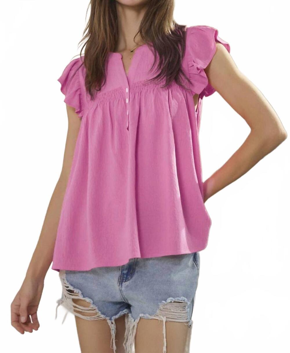 NEW ODDI flutter sleeve top in pink